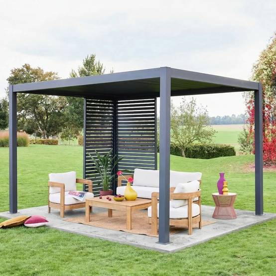 sweeek - Pergola bioclimatique aluminium 4x3m anthracite + 1 persienne 100cm + 1 persienne 130cm Triomphe | sweeek - Image 1