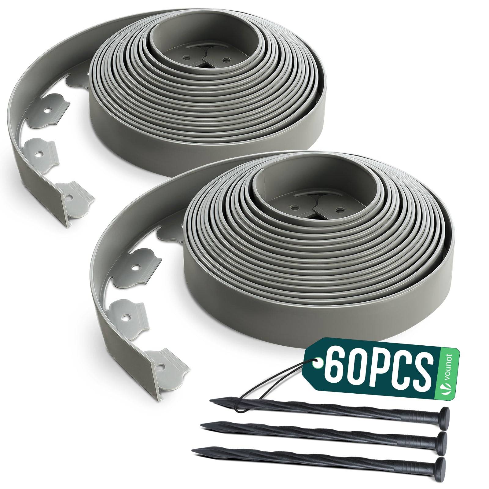 Vounot - Bordure de jardin flexible plastique 20m avec 60 piquets gris - hauteur 5cm - epaisseur 4mm