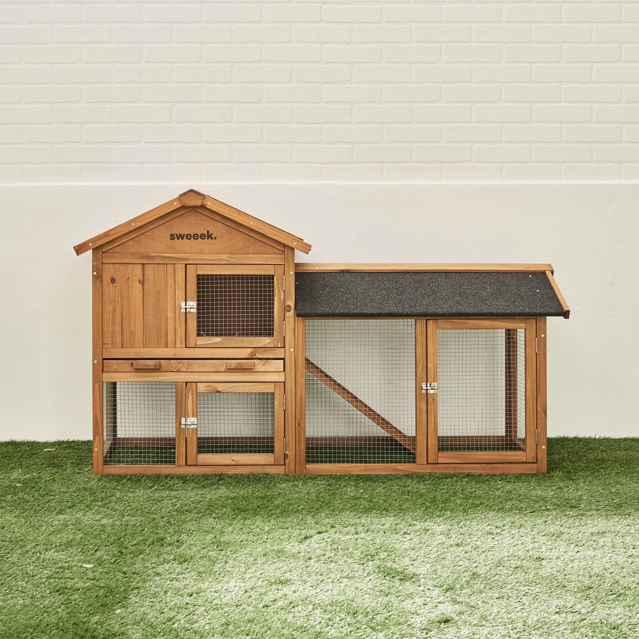 sweeek - Clapier en bois Hotot pour lapin et autres rongeurs. 4 lapins. cage à lapin avec enclos. espace intérieur et extérieur | sweeek - Image 3