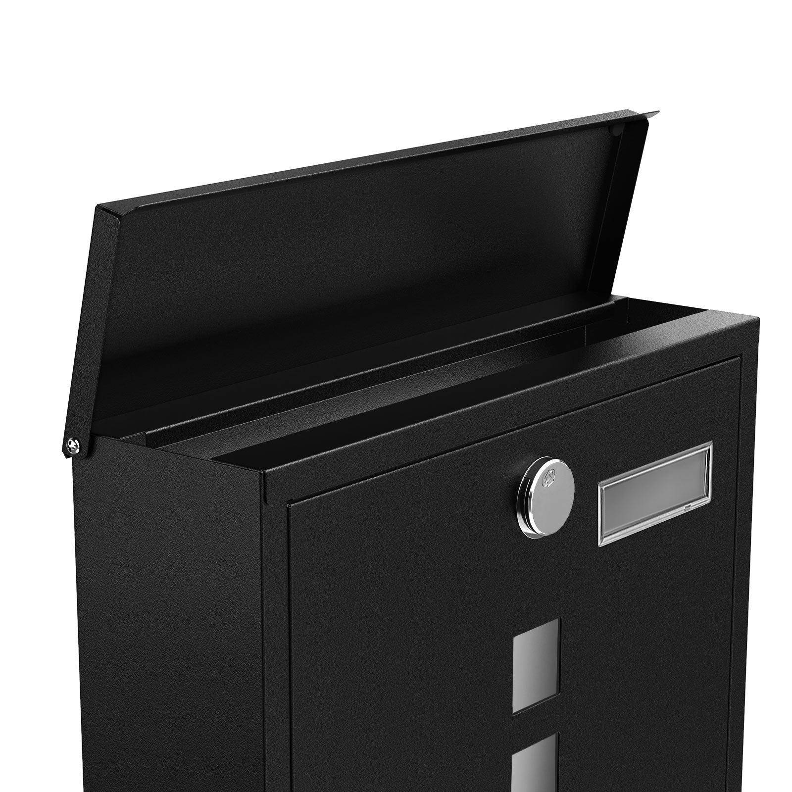 Helloshop26 - Boîte aux lettres murale avec serrure avec cache fenêtres de visualisation emplacement pour nom rouleau pour journaux facile à installer noir - Imagen 2