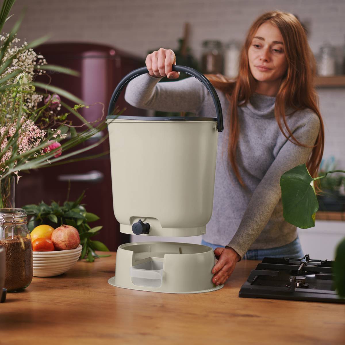 Composteur Bokashi Essential 15,3L +1Kg Brain+Base-Crème - Imagen 4