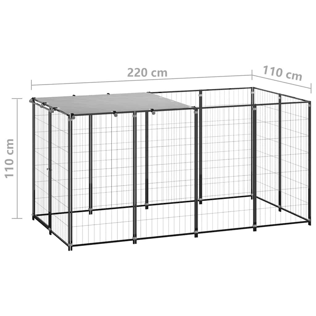 Vidaxl - Chenil Noir 2,42 m² Acier vidaXL 3082199 - Imagen 7