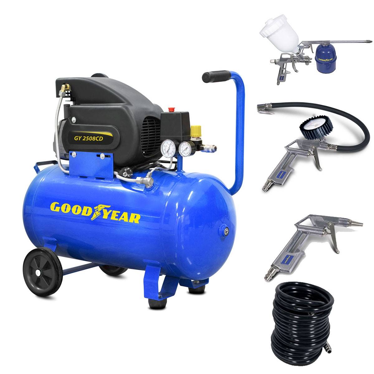 Compresseur d'air Silencieux 50 Litres 8 bar 2CV 1.5KW 115 PSI + Kit Air comprimé 5 pièces GOODYEAR - Imagen 1