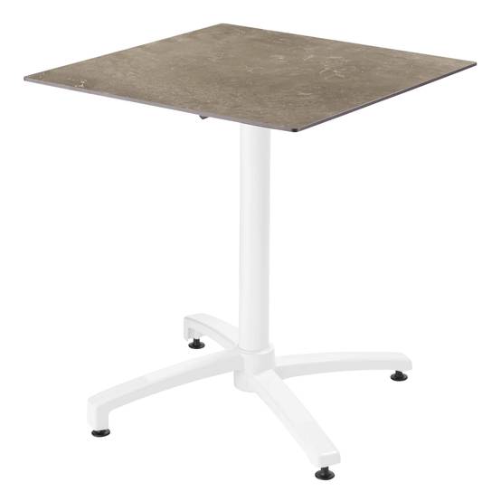 Oviala - Ensemble table 70 cm marbre beige et 4 chaises en métal blanc - Oviala - Image 2