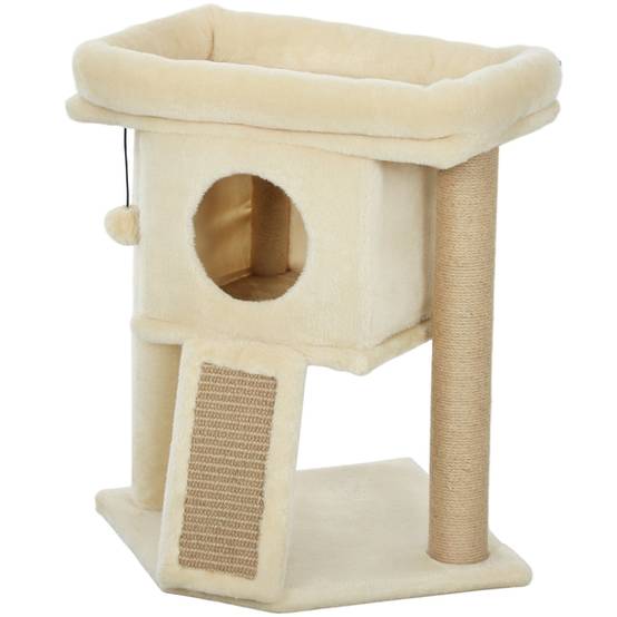 Arbre à chat bois peluche pour petits chats niche griffoir 40x40x57cm beige - ComfortXL Outdoor Living - Image 2