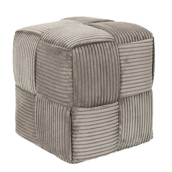 Pouf cube en velours côtelé tressé coloris taupe - AMORY - Image 1