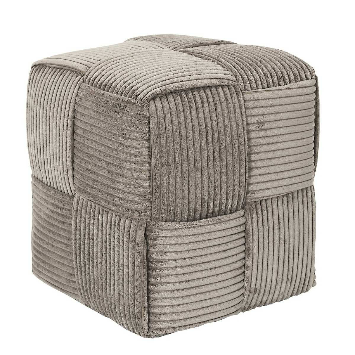 Pouf cube en velours côtelé tressé coloris taupe - AMORY - Image 1