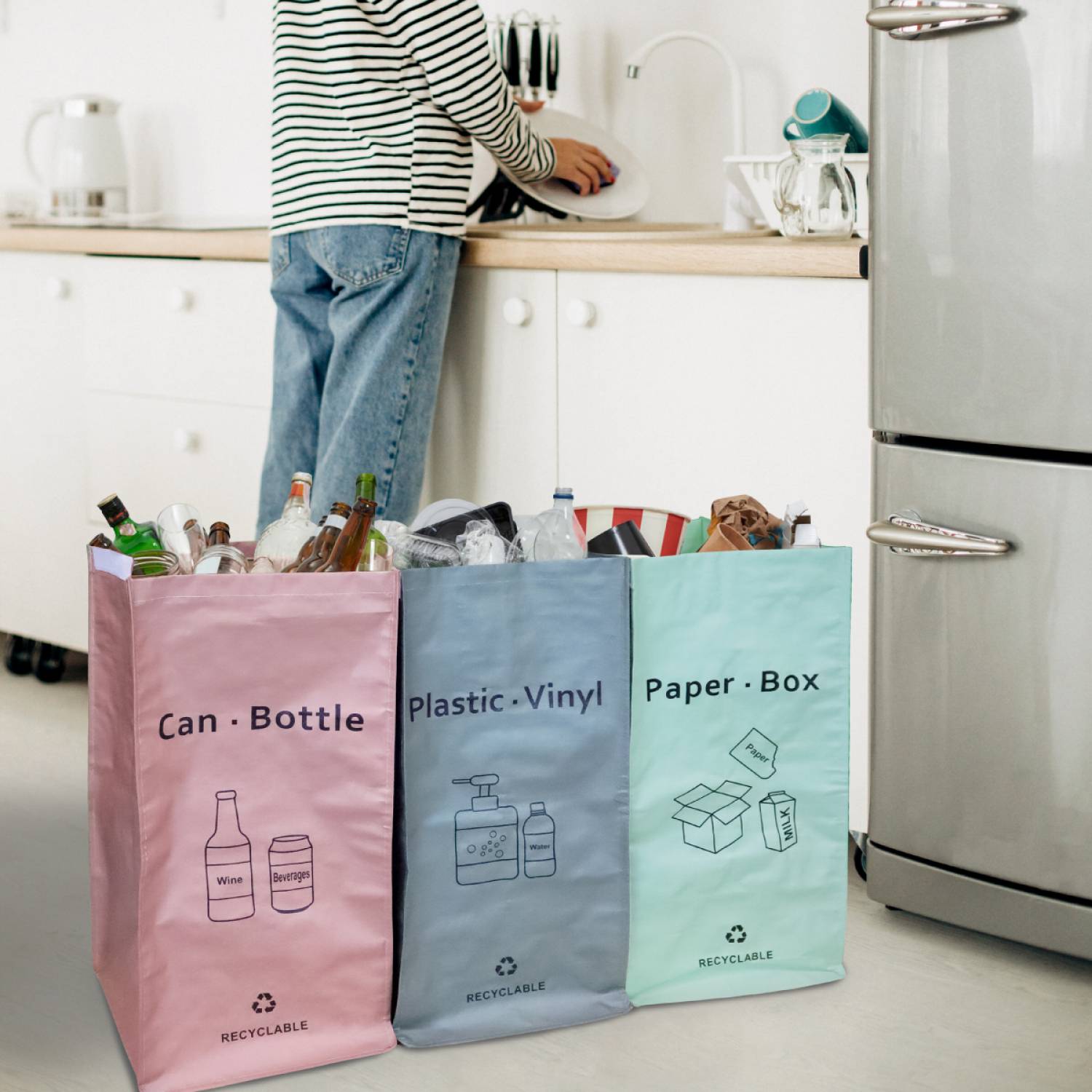 Linxor - Lot de 3 sacs de recyclage réutilisables pour tri sélectif - 160L - Linxor - Imagen 6