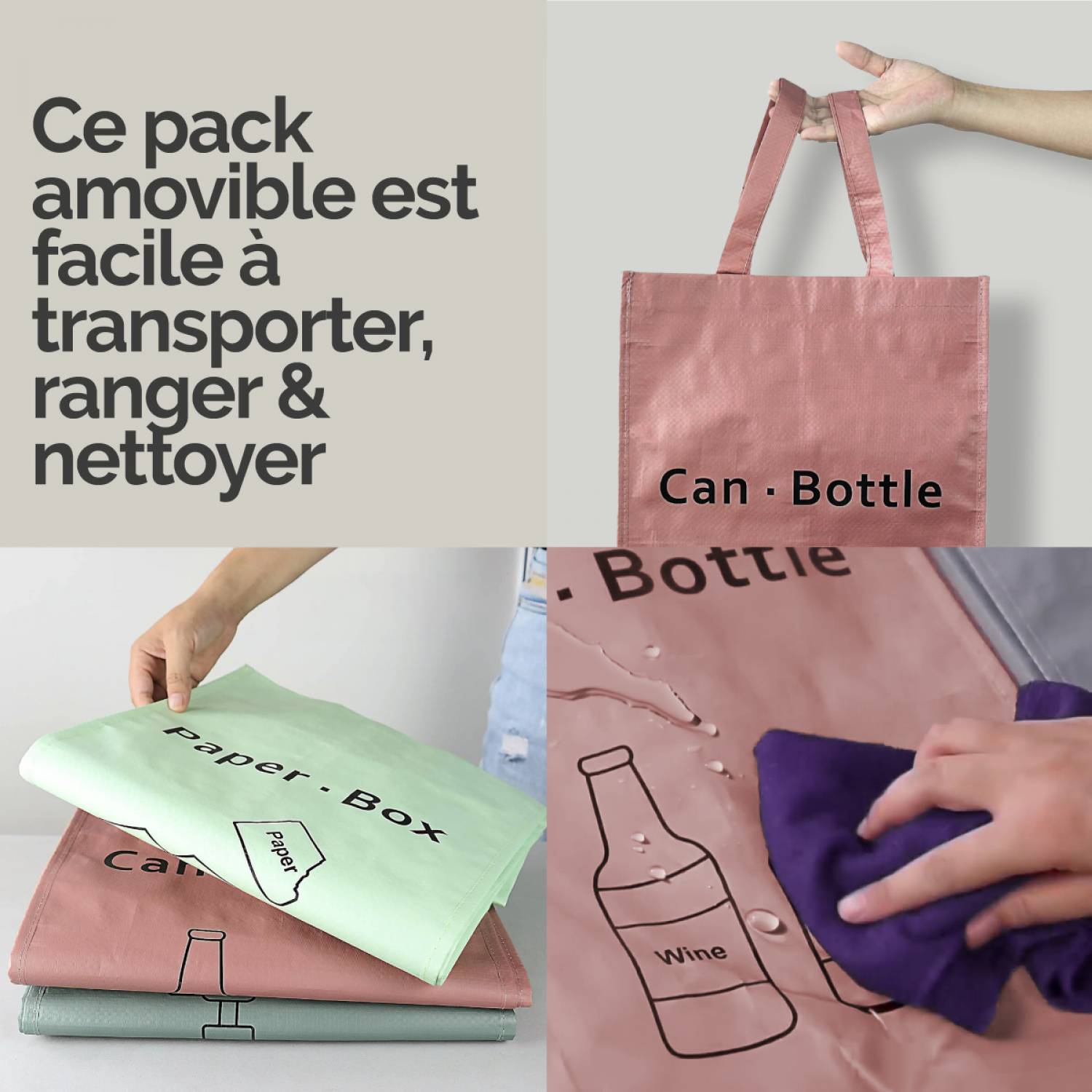 Linxor - Lot de 3 sacs de recyclage réutilisables pour tri sélectif - 160L - Linxor - Imagen 4