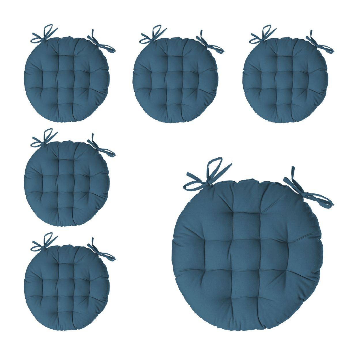 Lot de 6 Galettes de chaise en Coton Bleu canard D 38 cm - Imagen 1