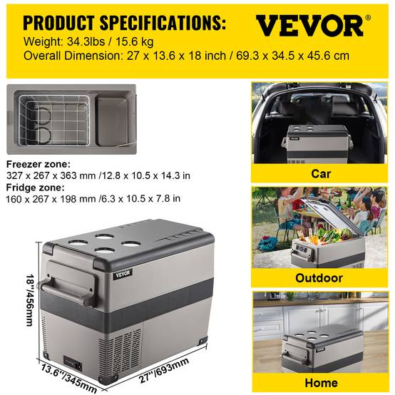 VEVOR Glaciere 45L double zone -20C a 10C 12/24V et 100-240V pour camion bateau camping - Image 7
