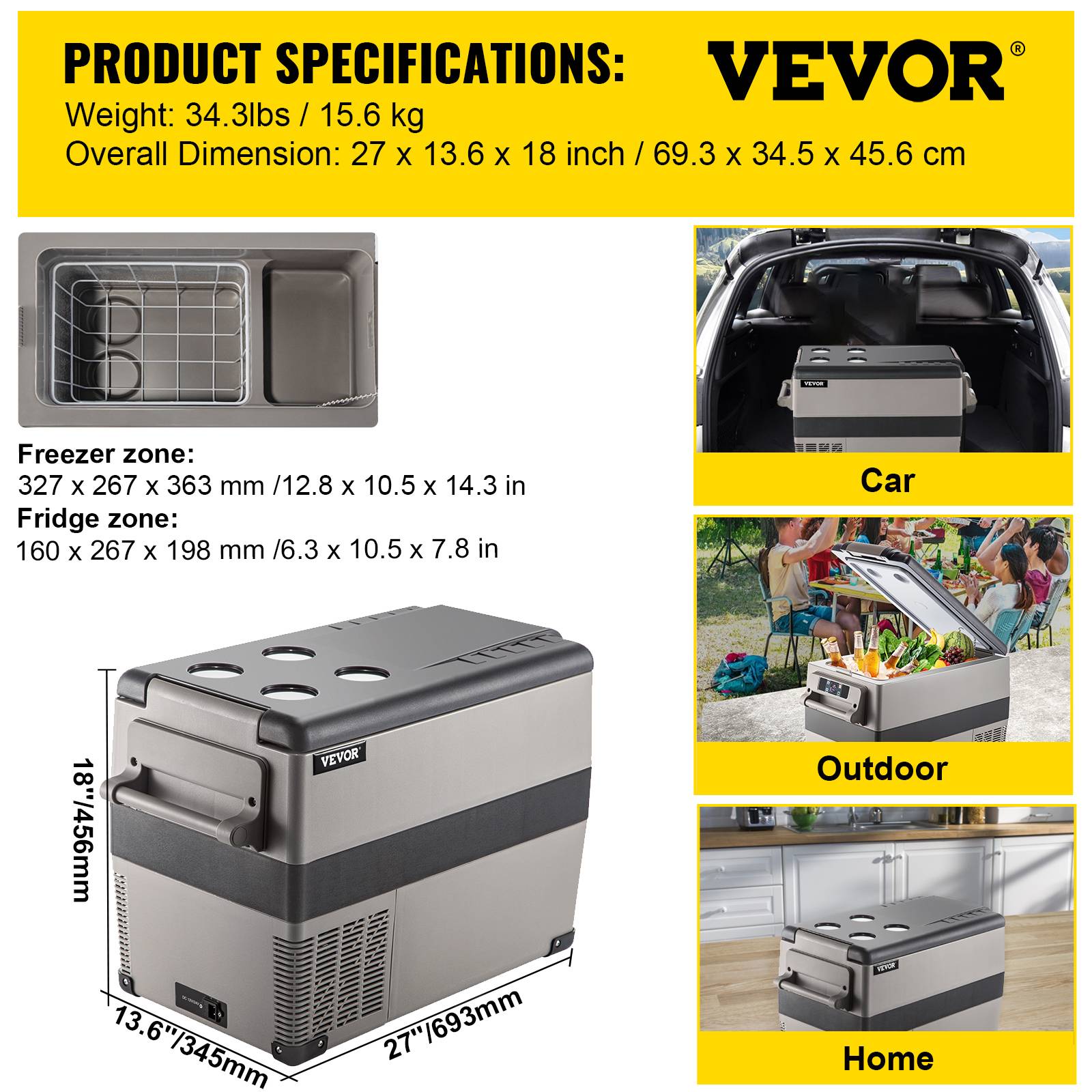 VEVOR Glaciere 45L double zone -20C a 10C 12/24V et 100-240V pour camion bateau camping - Image 7