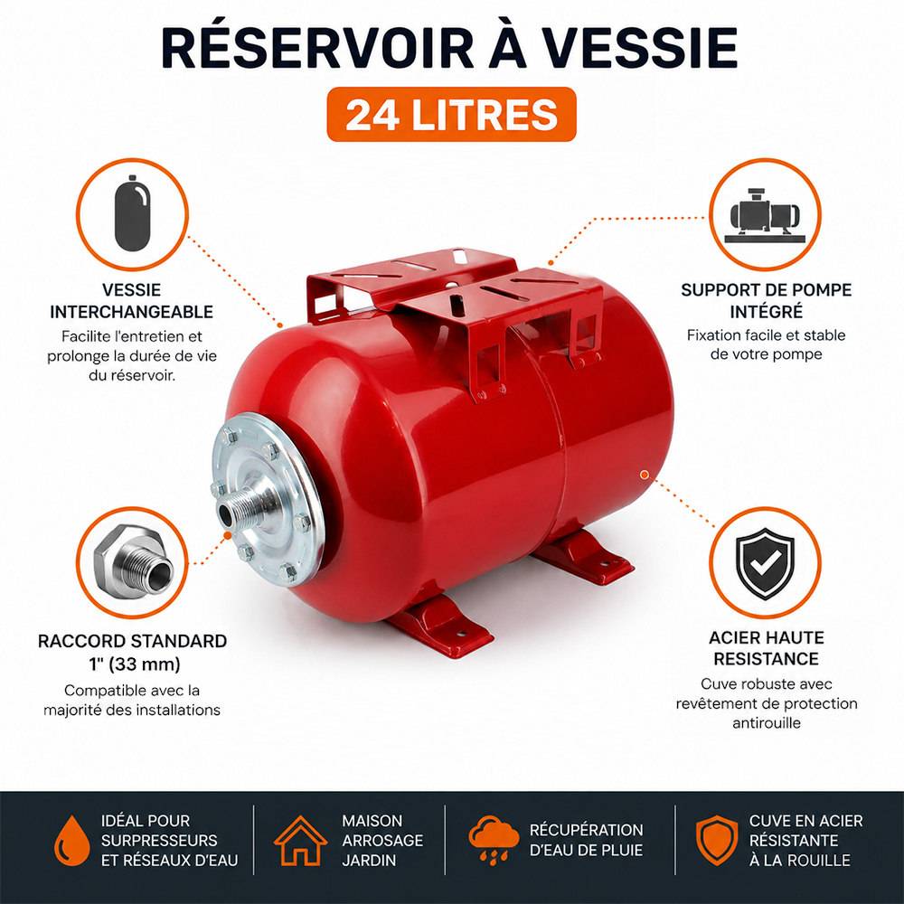 Gt Market - Réservoir pression à vessie horizontal - 24 litres - GT MARKET - Imagen 2