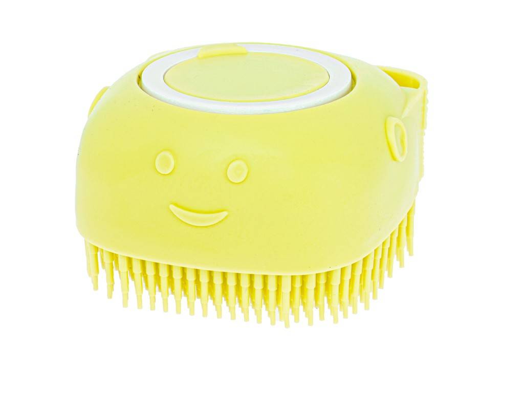 Brosse en silicone pour laver les chiens et les chats jaune - Image 1