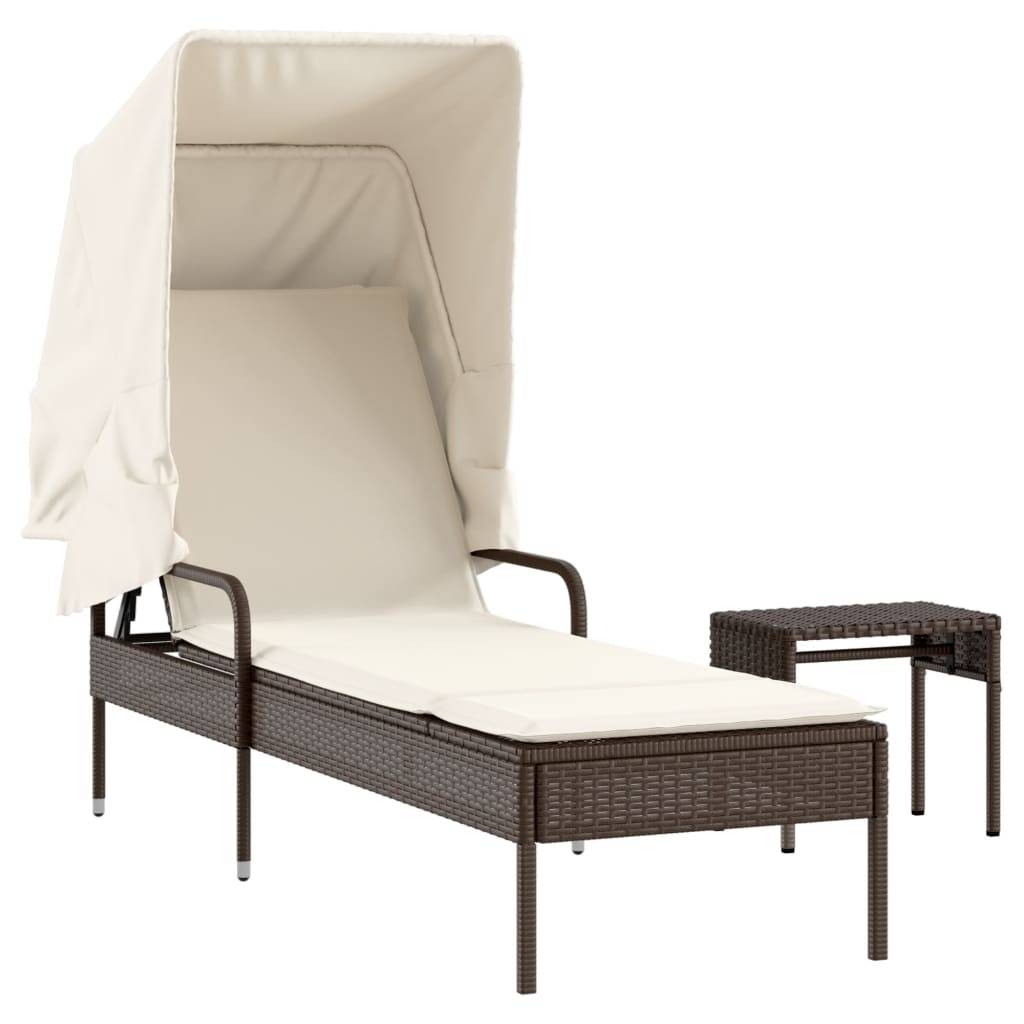 Vidaxl - Chaise longue avec auvent et table marron résine tressée vidaXL 368198 - Image 2