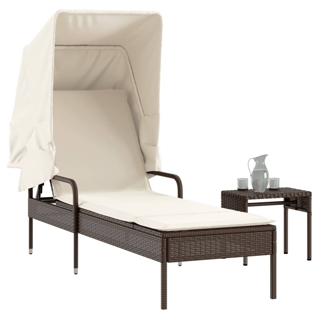 Vidaxl - Chaise longue avec auvent et table marron résine tressée vidaXL 368198 - Image 1