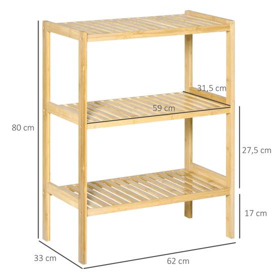 Étagère en bambou à 3 niveaux, bambou, 62 cm x 33 cm x 80 cm, naturel - Image 5