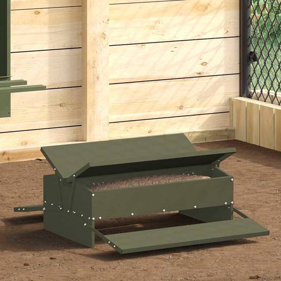 Distributeur Pédale Poule Métal Étanche 10kg Olive - ComfortXL Outdoor Living - Image 1