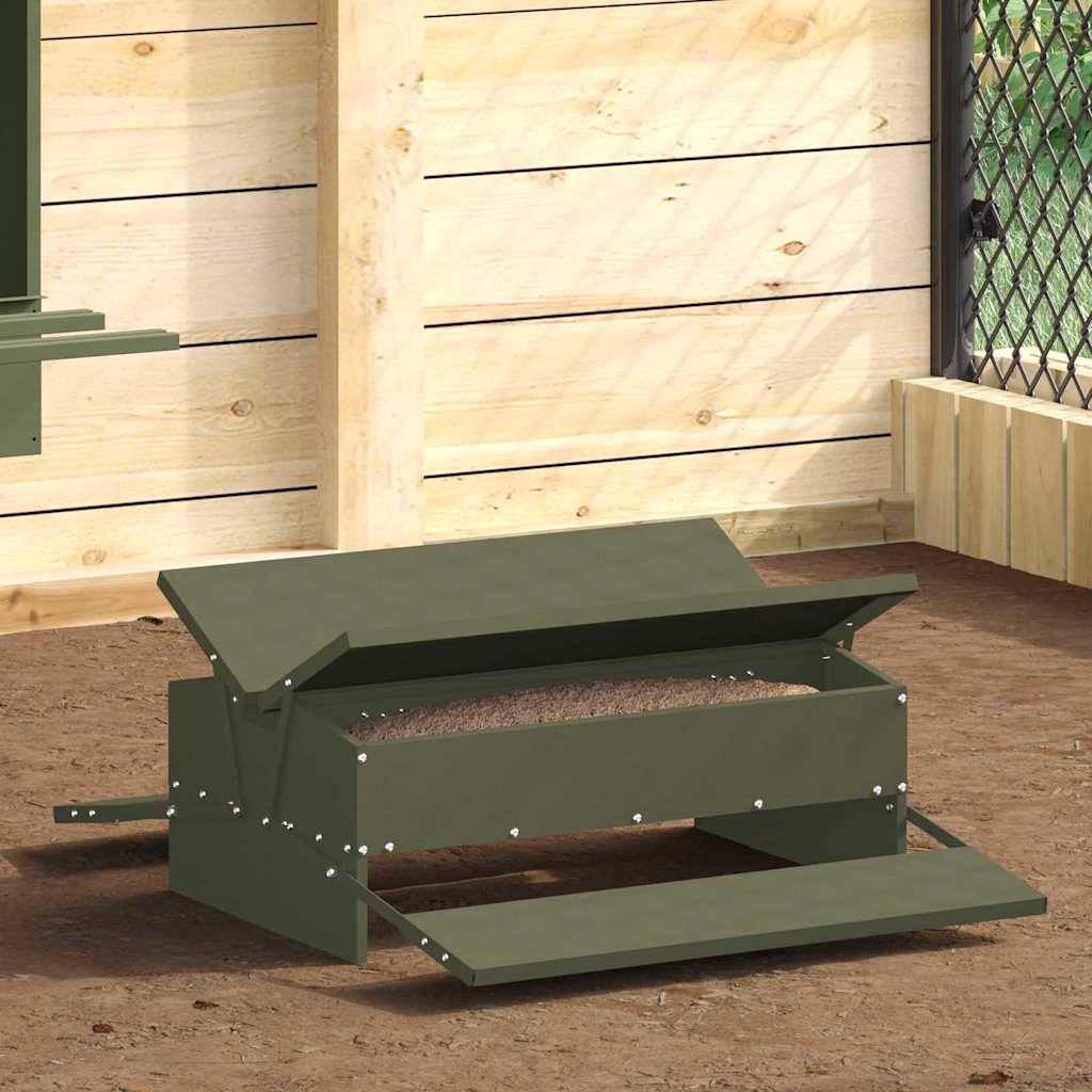 Distributeur Pédale Poule Métal Étanche 10kg Olive - ComfortXL Outdoor Living - Image 1