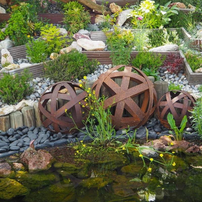 Jardinex - Boule déco jardin métal ajourée - Rouille 40 cm - Jardinex - Imagen 2