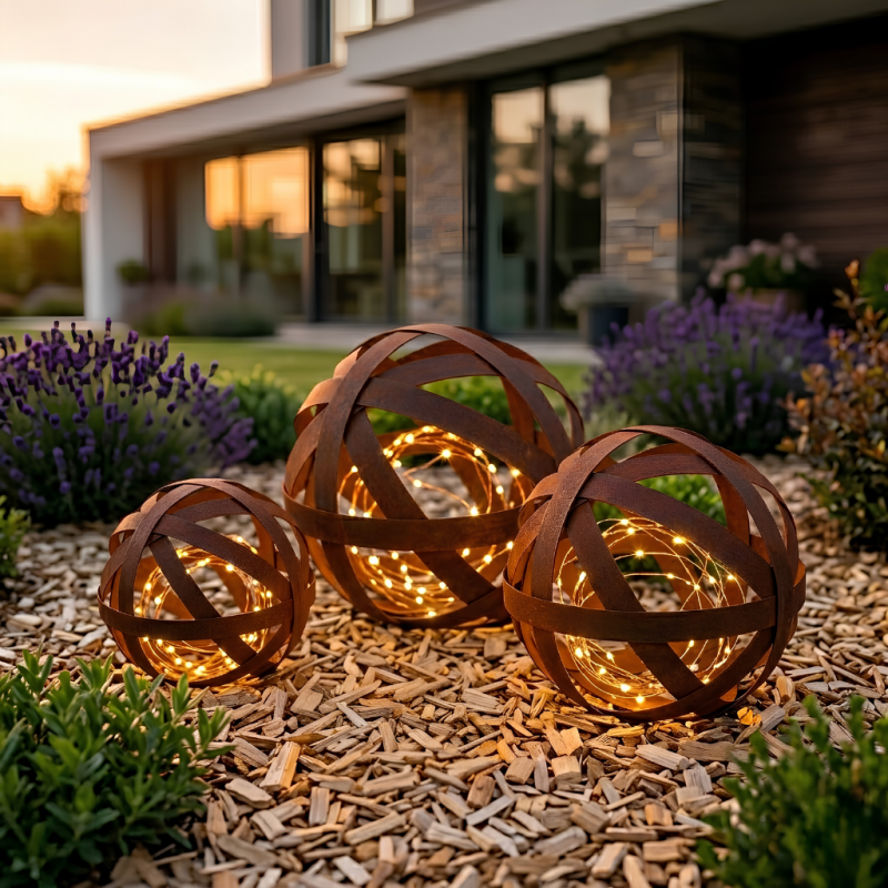 Jardinex - Boule déco jardin métal ajourée - Rouille 40 cm - Jardinex - Imagen 4