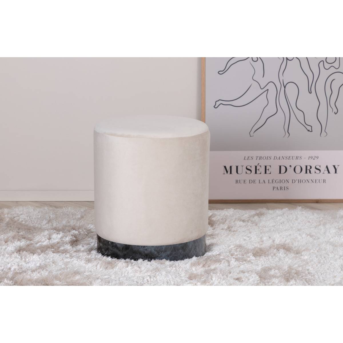 Paris Prix - Pouf en Velours "Benji" 42cm Beige - Image 8