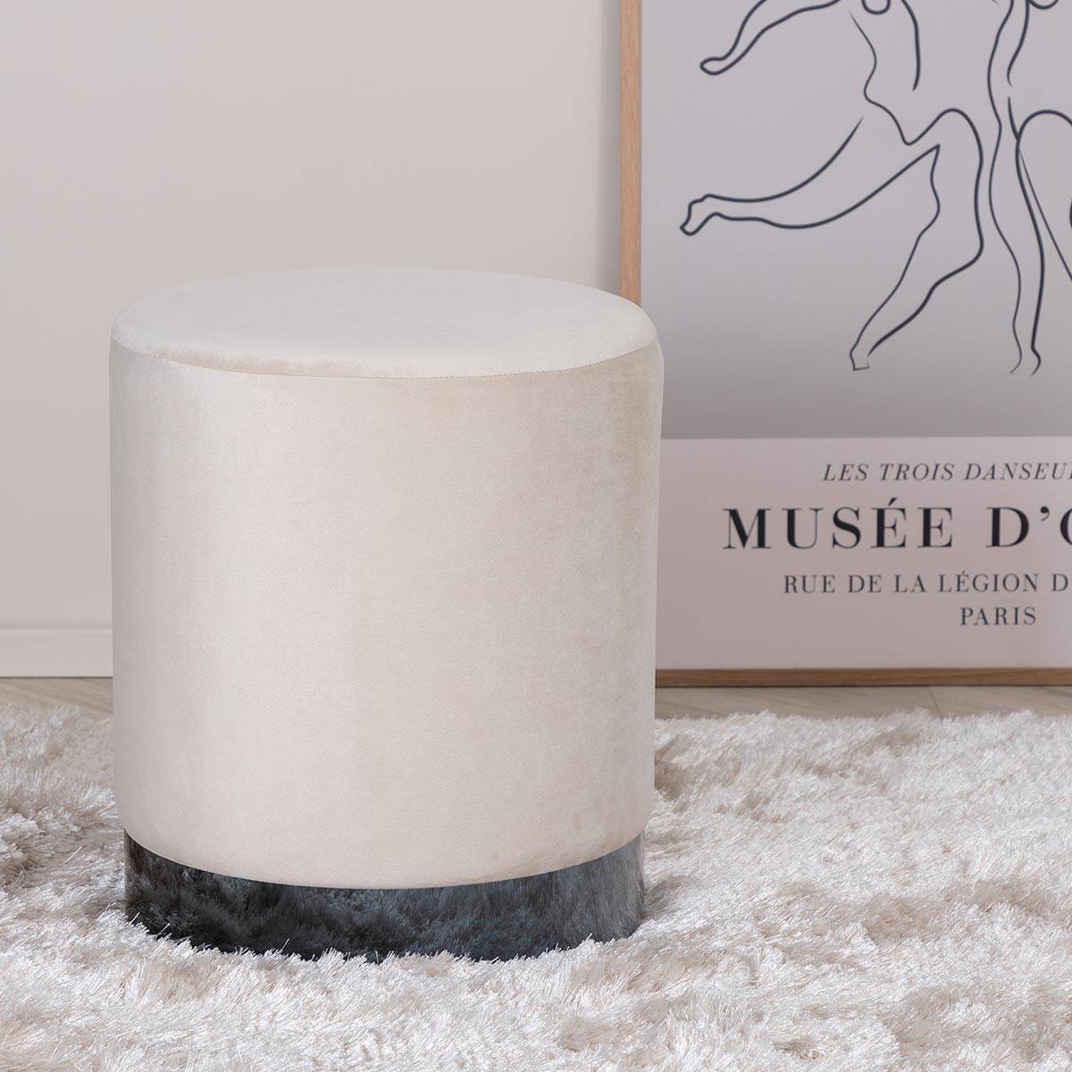 Paris Prix - Pouf en Velours "Benji" 42cm Beige - Image 4