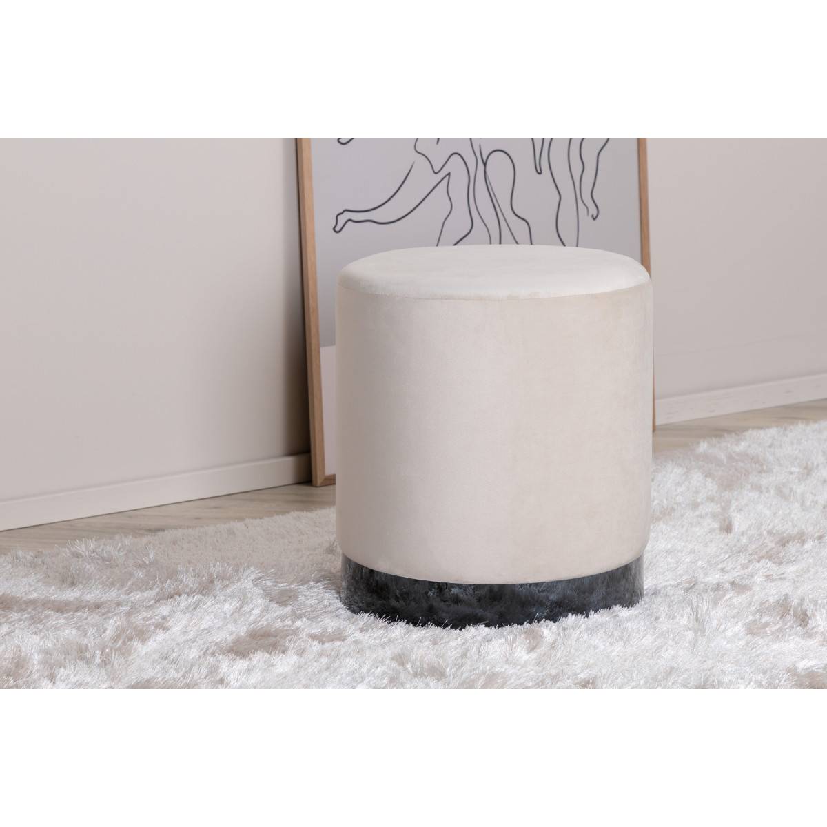 Paris Prix - Pouf en Velours "Benji" 42cm Beige - Image 5
