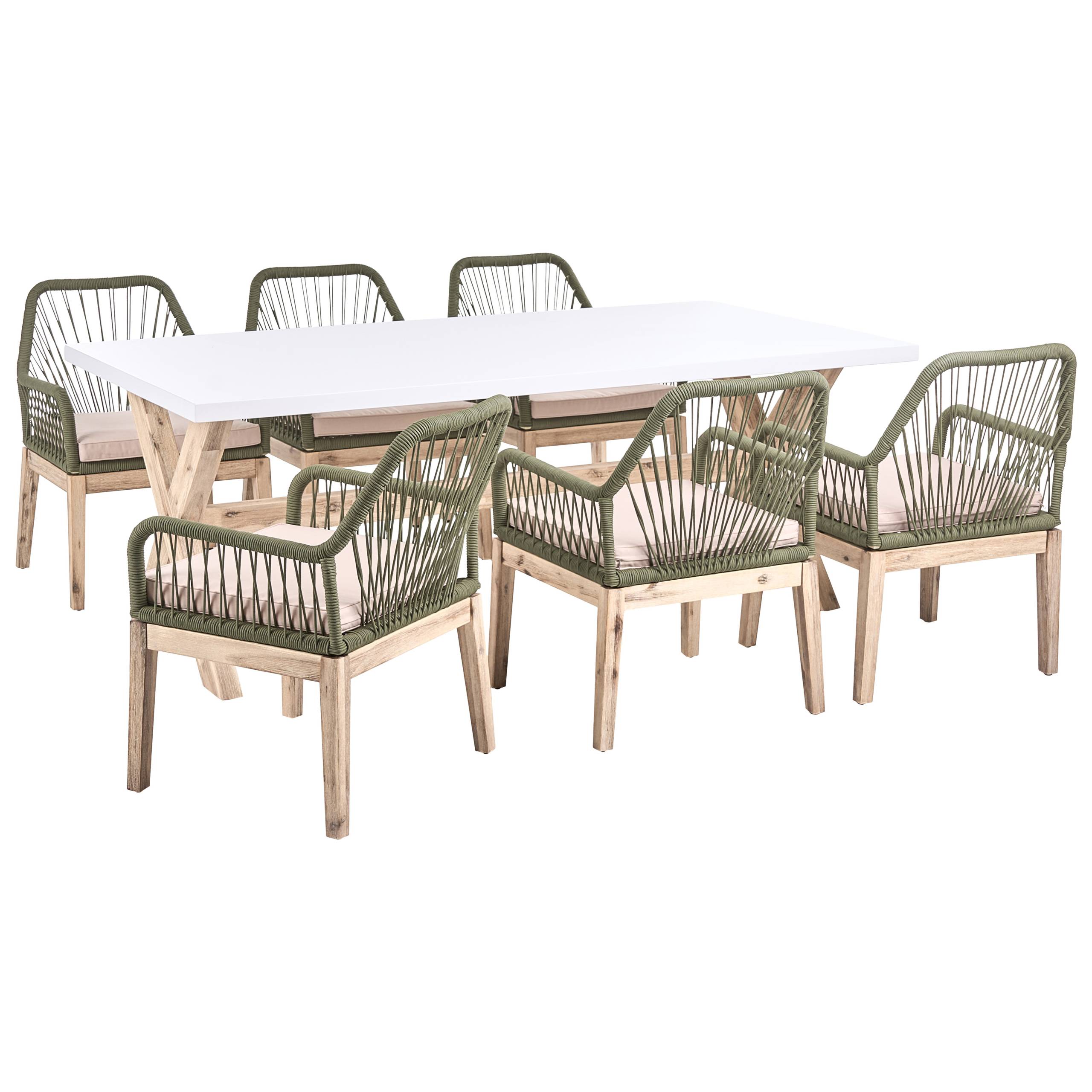 Set de salle à manger, 6 Personnes Acacia Vert olive OLBIA - Beliani