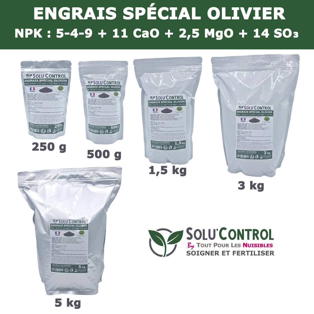 SOLU’CONTROL - ENGRAIS Spécial OLIVIER 500 g - Formulation haute qualité Organo-Minerale - NPK 5-4-9 - Utilisable en Agriculture BIOLOGIQUE - Image 4