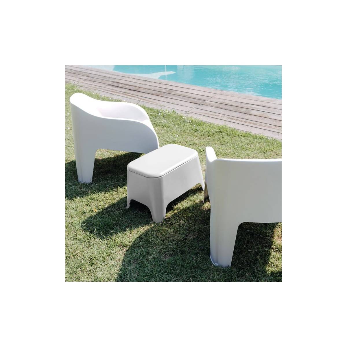 Table basse de jardin 59x 39x 36cm Blanche Avec couvercle Extérieur / Intérieur TOOMAX - Imagen 6