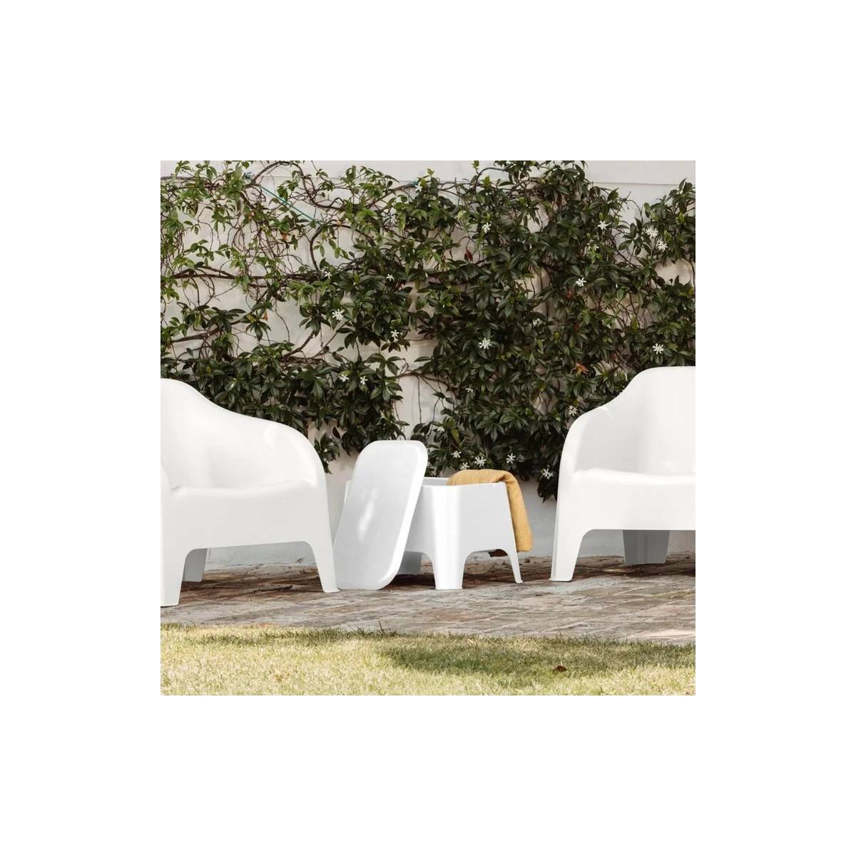 Table basse de jardin 59x 39x 36cm Blanche Avec couvercle Extérieur / Intérieur TOOMAX - Imagen 4