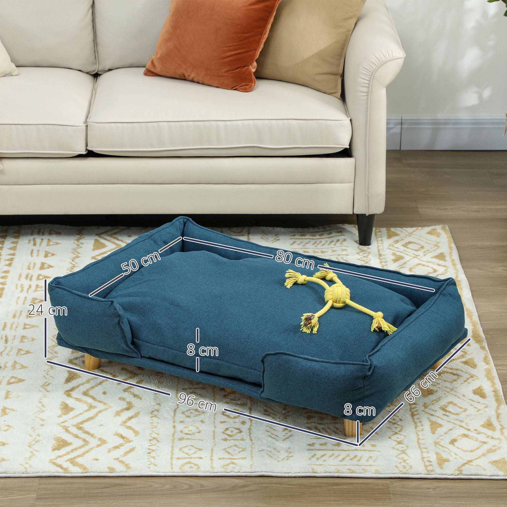 Canapé Lit pour Chien Surélevé en Bois avec Coussin Lavable 96x66x24 cm Bleu - ComfortXL Outdoor Living - Image 5
