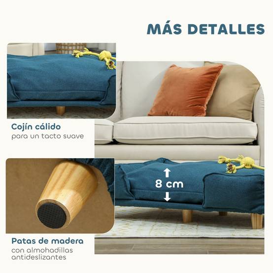 Canapé Lit pour Chien Surélevé en Bois avec Coussin Lavable 96x66x24 cm Bleu - ComfortXL Outdoor Living - Image 8