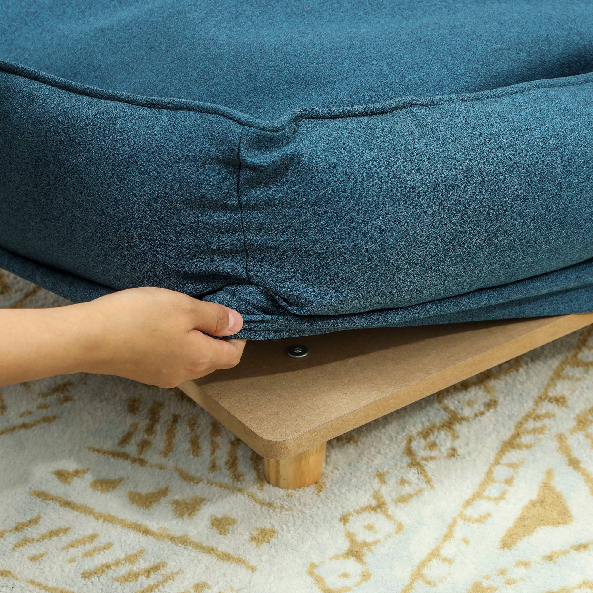 Canapé Lit pour Chien Surélevé en Bois avec Coussin Lavable 96x66x24 cm Bleu - ComfortXL Outdoor Living - Image 10