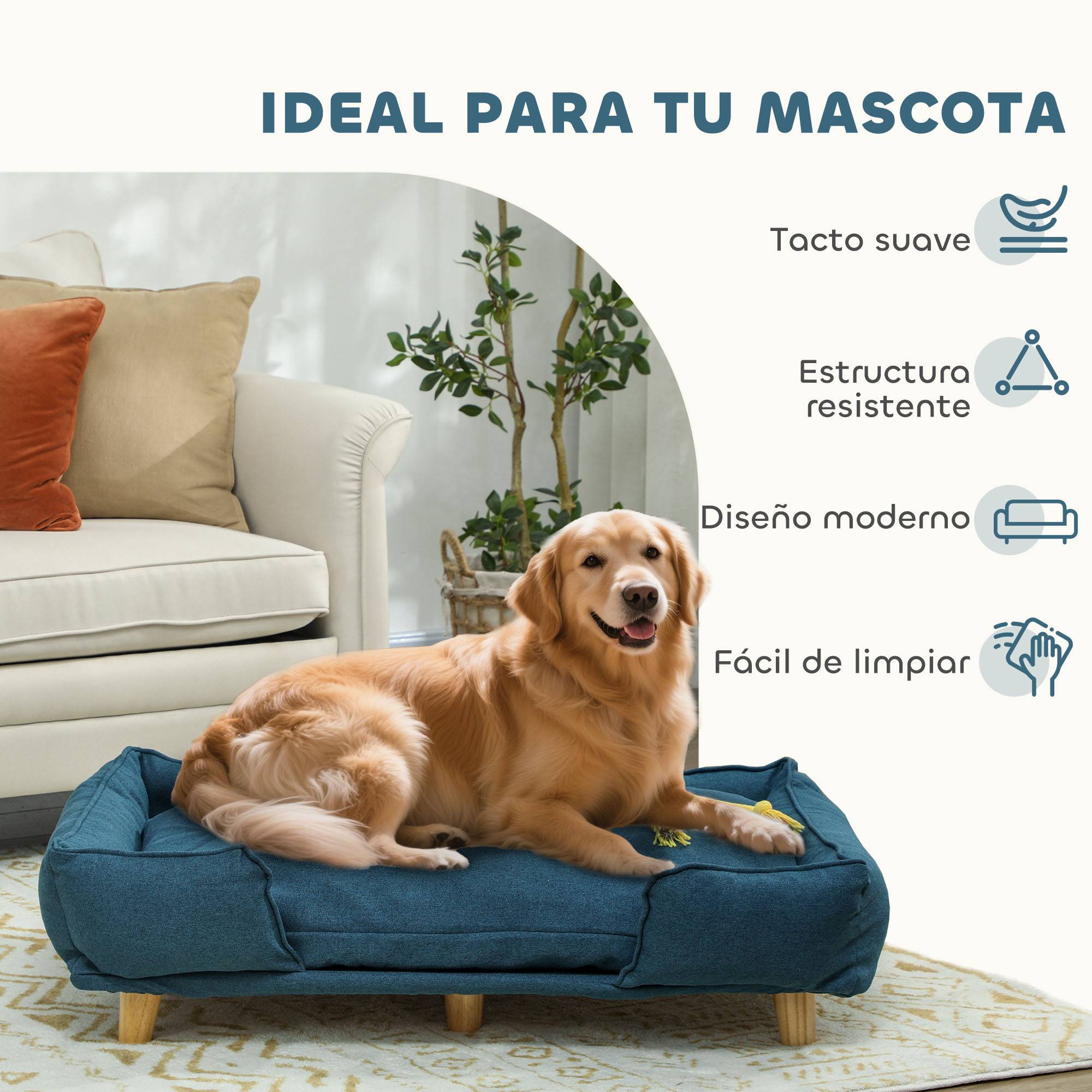 Canapé Lit pour Chien Surélevé en Bois avec Coussin Lavable 96x66x24 cm Bleu - ComfortXL Outdoor Living - Image 9