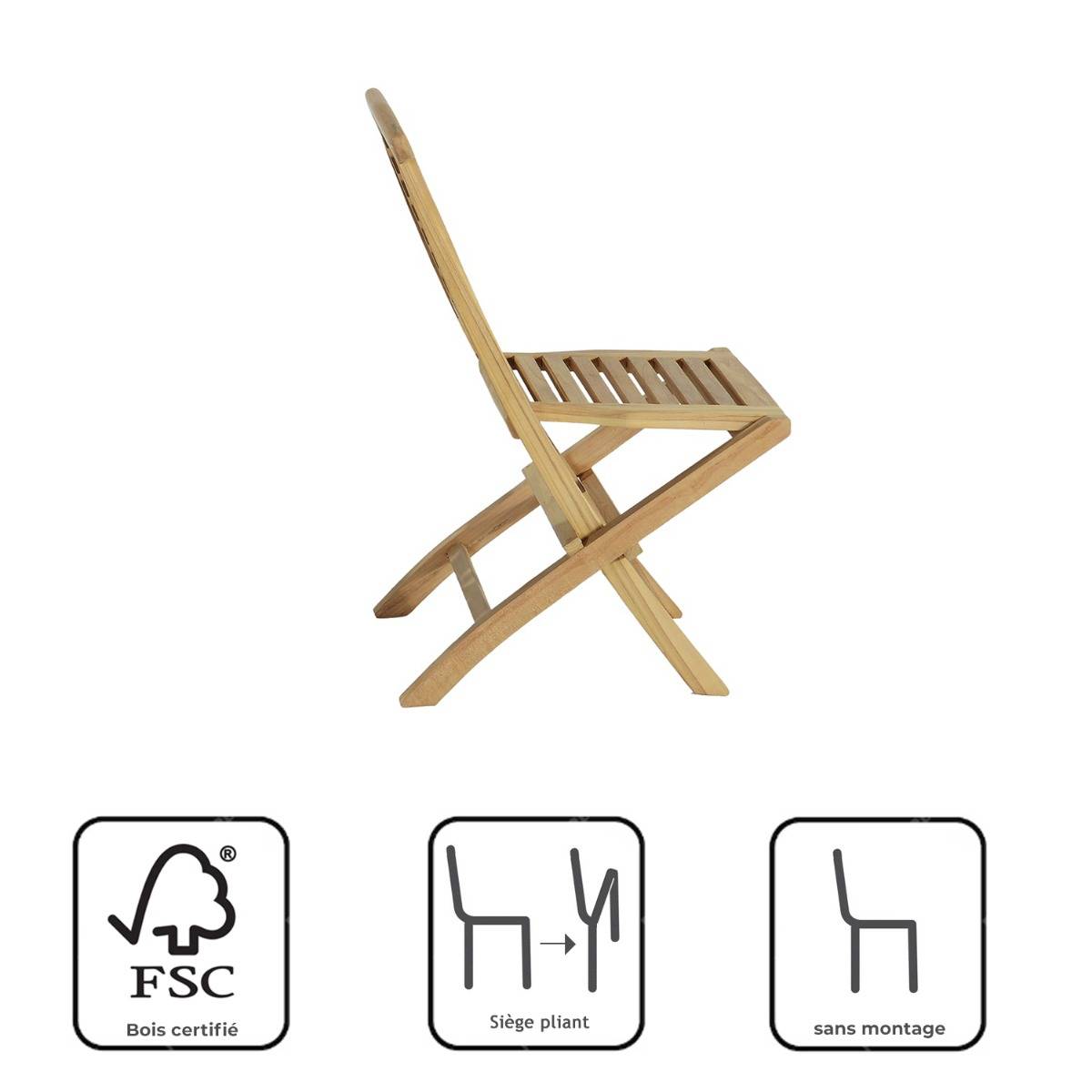 Chaises de jardin pliantes en teck massif Barbade (lot de 4) - TECK'Attitude - Image 8