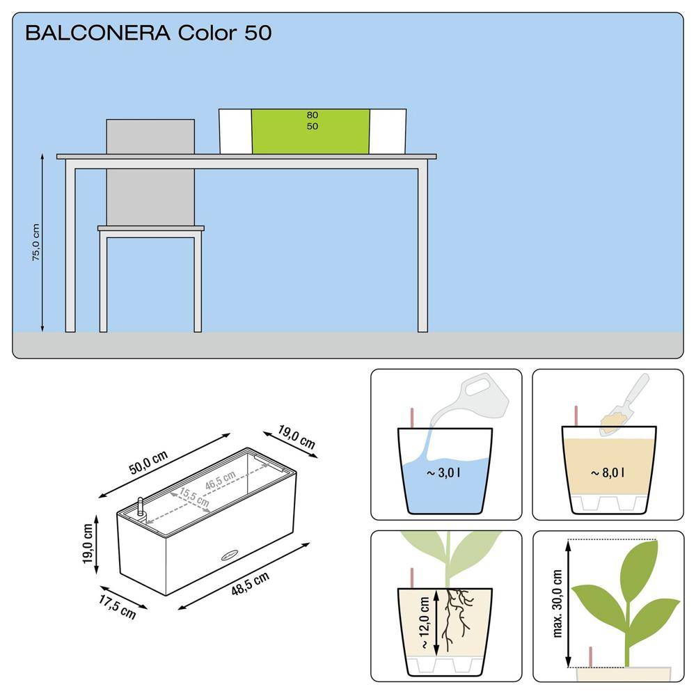 Lechuza - Pot Balconera Color 50 - kit complet, muscade - 50 cm Lechuza - Imagen 2