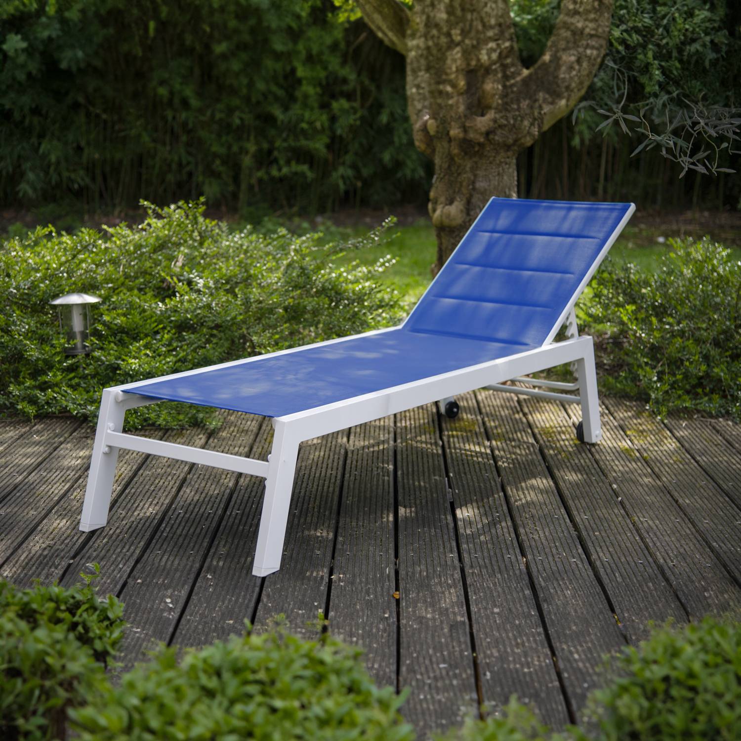 Bain de soleil BARBADOS en textilène bleu - aluminium blanc - HAPPY GARDEN - Image 2