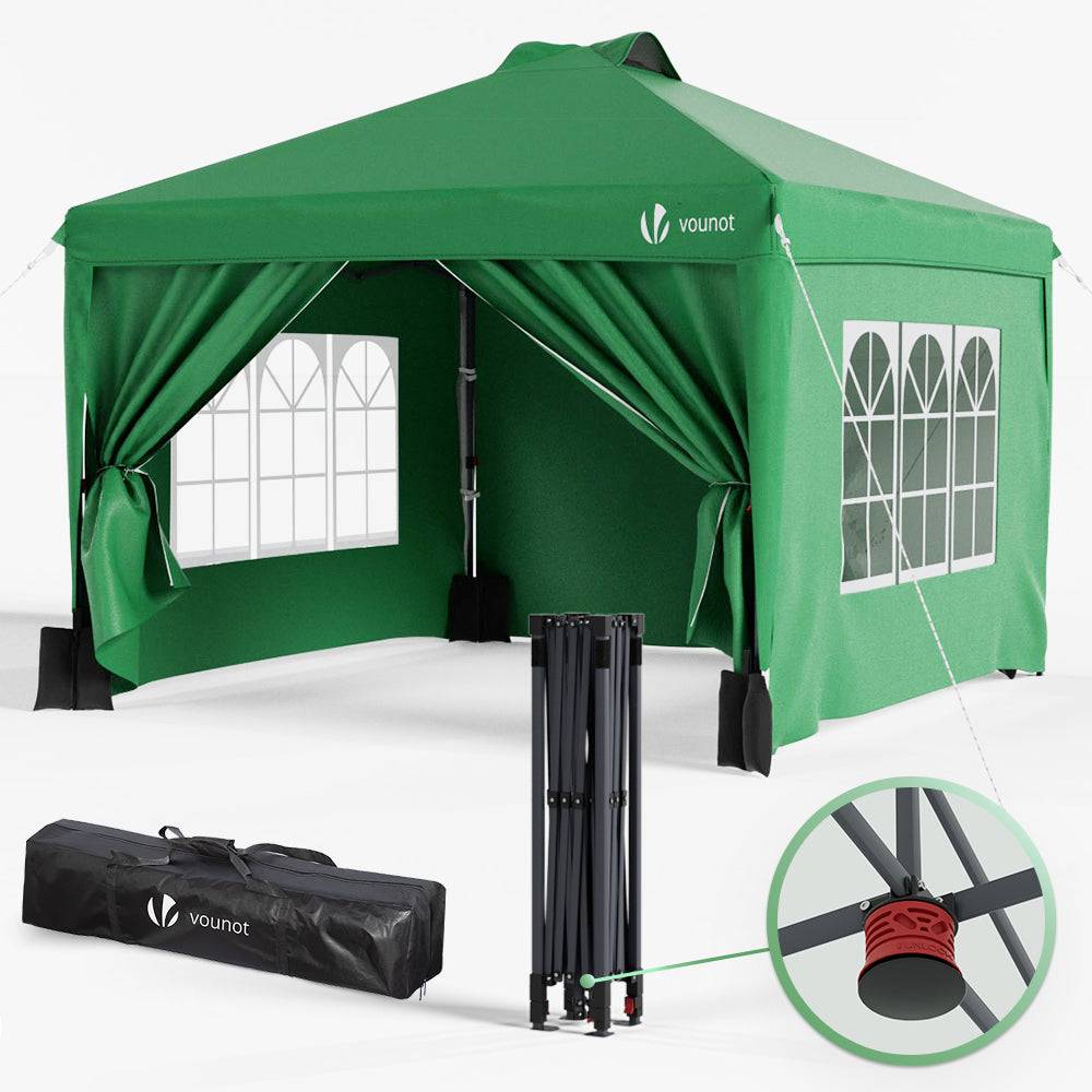 Vounot - VOUNOT® Tonnelle de jardin 3x3m pliable installation facile POP UP avec portes et fenêtres - Imperméable et anti-UV - Vert - Image 1