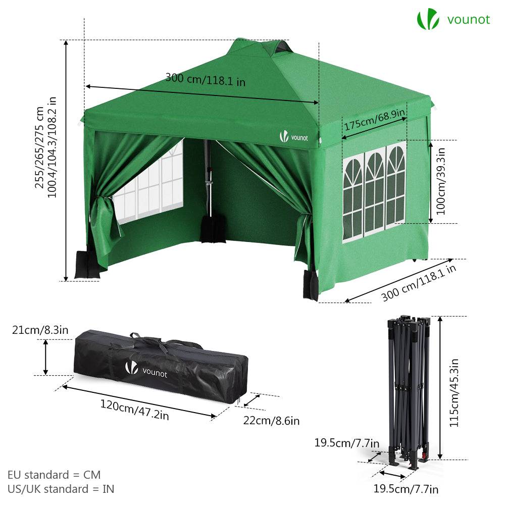 Vounot - VOUNOT® Tonnelle de jardin 3x3m pliable installation facile POP UP avec portes et fenêtres - Imperméable et anti-UV - Vert - Image 6