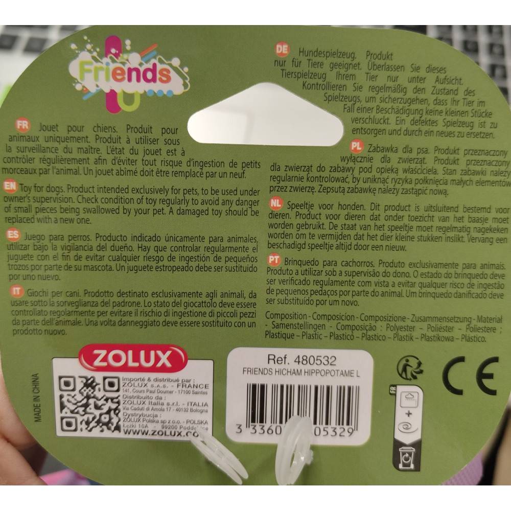 Zolux - Hipopótamo Hicham L Juguete sonoro para perros grandes - Imagen 5