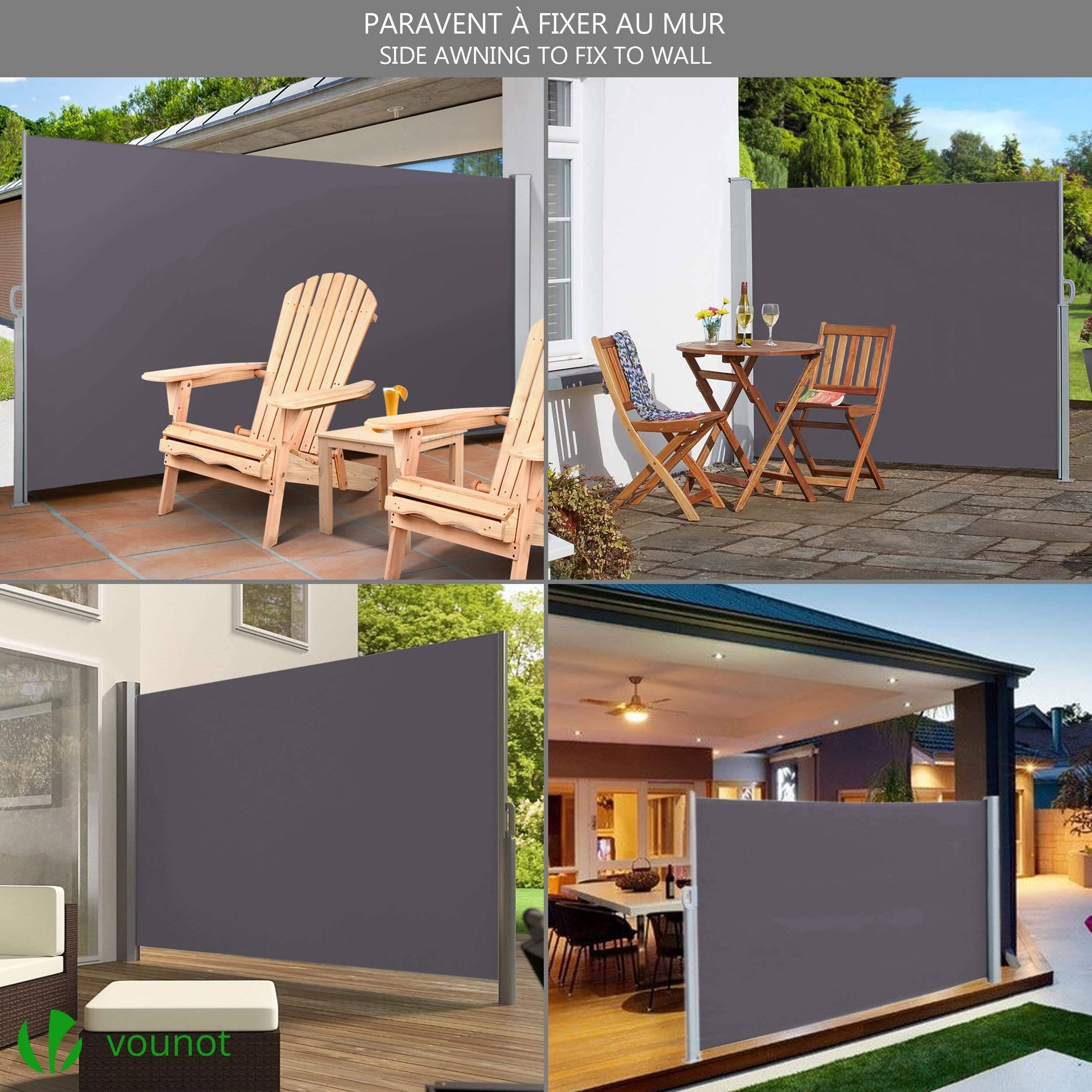 VOUNOT® Paravent extérieur rétractable 140x300cm avec housse de protection - Noir anthracite - Store latéral vertical brise-vue - Image 2
