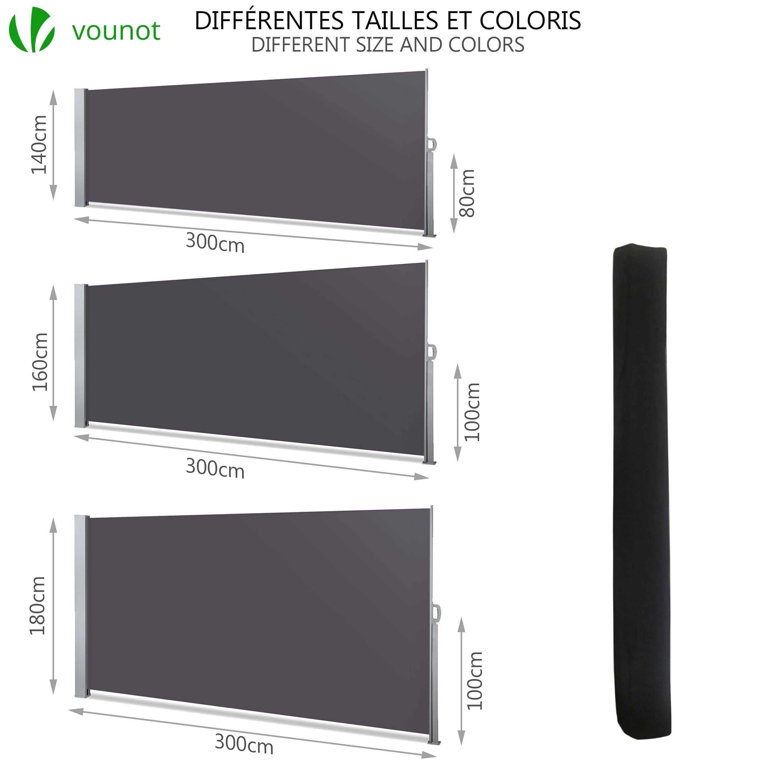 VOUNOT® Paravent extérieur rétractable 140x300cm avec housse de protection - Noir anthracite - Store latéral vertical brise-vue - Image 5