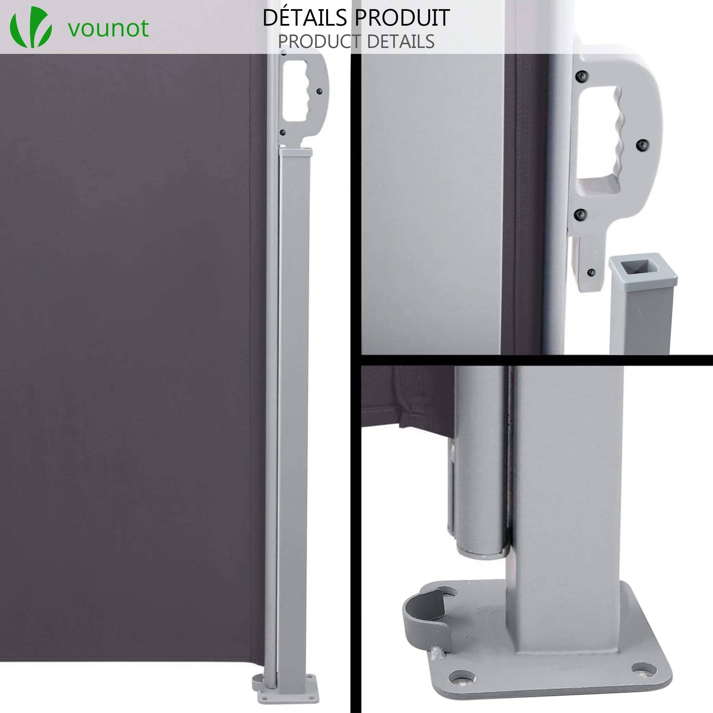 VOUNOT® Paravent extérieur rétractable 140x300cm avec housse de protection - Noir anthracite - Store latéral vertical brise-vue - Image 4