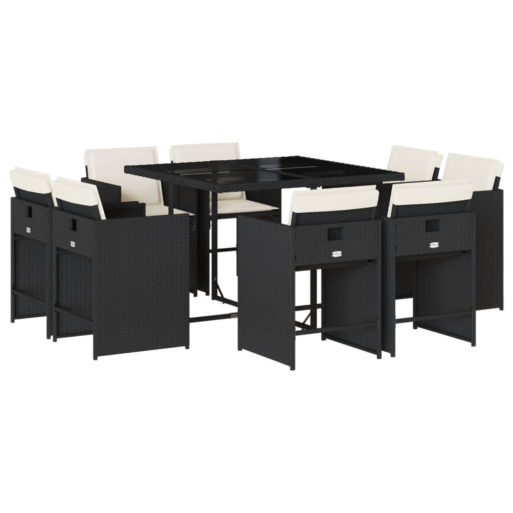 ComfortXL - Salon de Jardin Encastrable 8 Personnes Résine Noire, Rangement Compact sous Table Plateau Verre, Coussins Inclus – ComfortXL Outdoor Living - Image 2