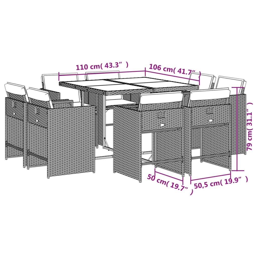ComfortXL - Salon de Jardin Encastrable 8 Personnes Résine Noire, Rangement Compact sous Table Plateau Verre, Coussins Inclus – ComfortXL Outdoor Living - Image 8