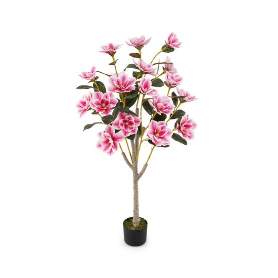 Arbre de Magnolia Artificiel de 130 cm, Fausse Fleur avec Feuilles en PEVA Elégantes, Troncs Multi-Branches, Mousse Réaliste - Image 1