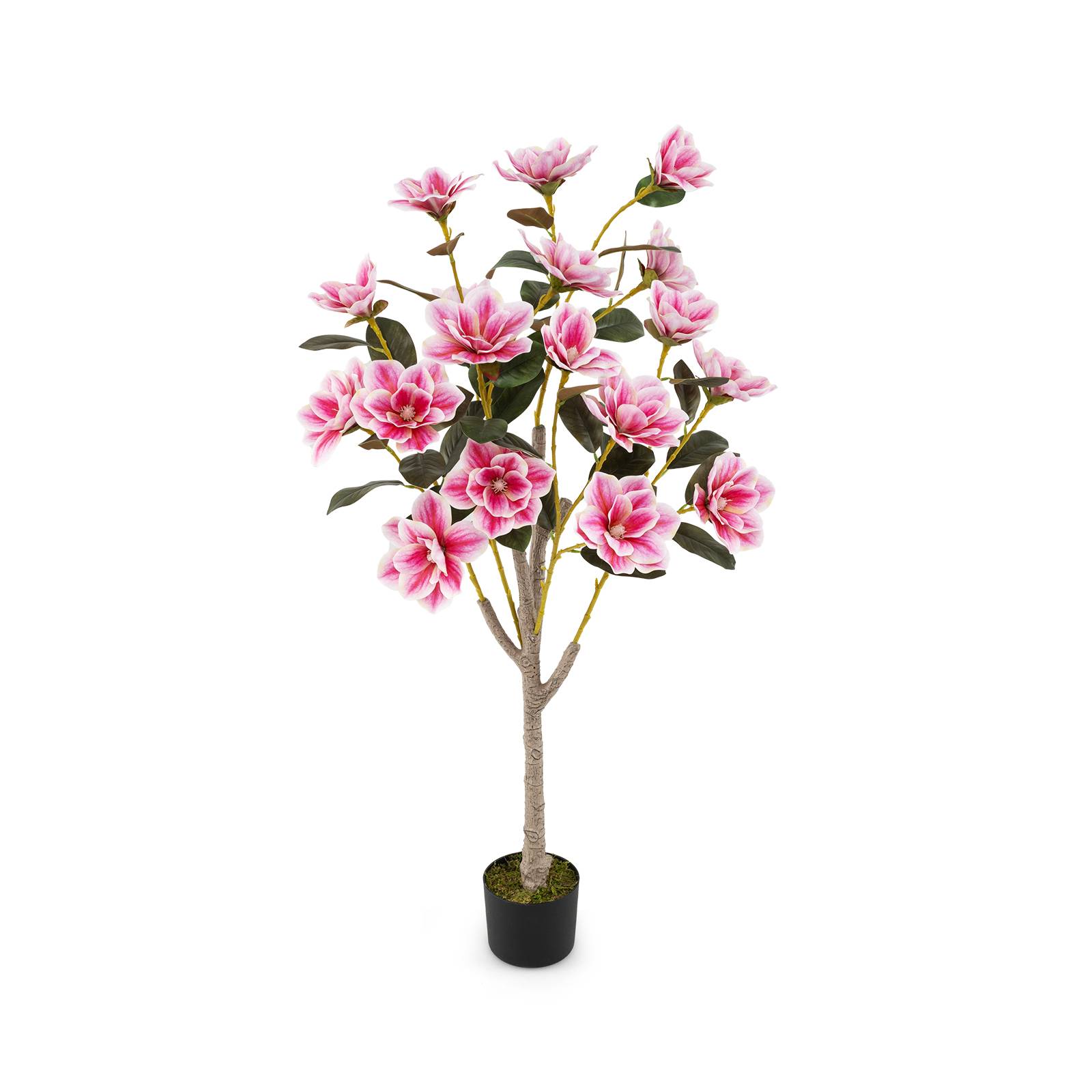 Arbre de Magnolia Artificiel de 130 cm, Fausse Fleur avec Feuilles en PEVA Elégantes, Troncs Multi-Branches, Mousse Réaliste - Image 1