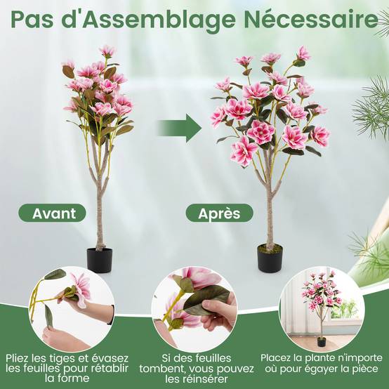 Arbre de Magnolia Artificiel de 130 cm, Fausse Fleur avec Feuilles en PEVA Elégantes, Troncs Multi-Branches, Mousse Réaliste - Image 3
